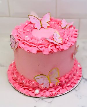 Pink vintage style cake at Austin Kind Cakes in Austin