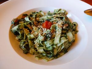 Tagliatelle mit hausgemachten Bärlauchpesto (vegan) at Pension Wieseneck in Hiddensee