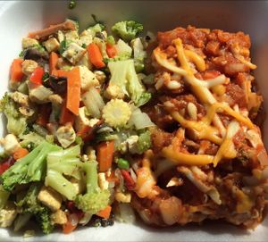 Tofu with veggies and Eggplant lasagna  at La Familia in Mayaguez