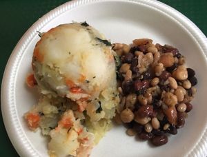 mashed potatoes with carrots and bean salad  at La Familia in Mayaguez