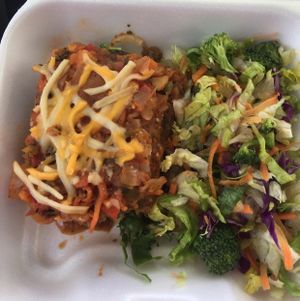 Eggplant lasagna and fresh salad  at La Familia in Mayaguez