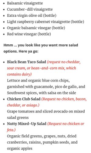 Vegan options  at Jason's Deli in Midland