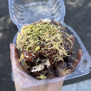 dubai chocolate cake from Nora’s Desserts  at North Park Vegan Food PopUp in San Diego
