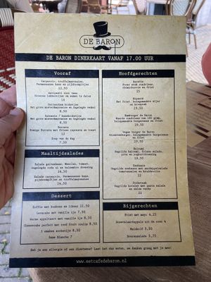 Menu  at Eetcafé de Baron in Utrecht
