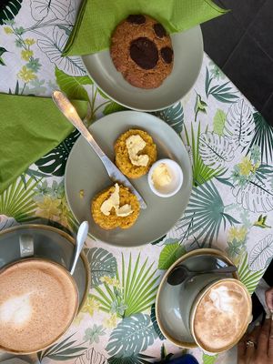 Cheese scone and paw print cookie.  at Soul Foods in Alford