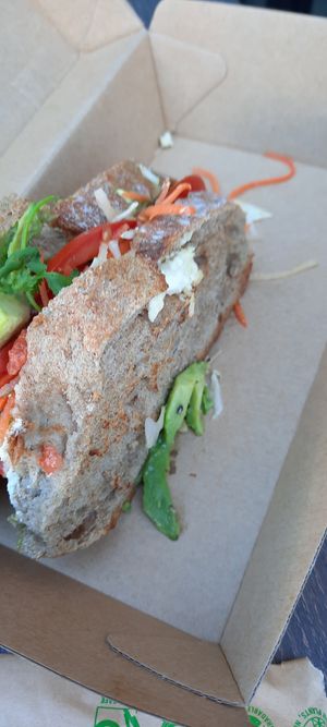 Avocado tomato salad sandwich at Greens Supermarket in Newtown
