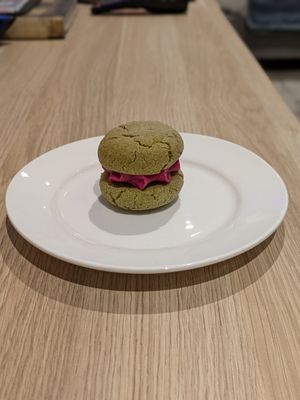 Strawberry matcha cookie sandwich at Greens Supermarket in Newtown