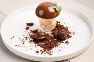 Mushroom Dessert: coconut puree, vanilla, vegetable cream  at Gray Goose Garden in Chisinau