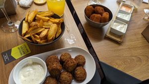 Croquetas, potatoes and falafel at Baserri in Getxo