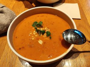 Lentil soup. Thai style at beets&roots - Potsdamer Platz in Berlin