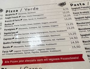 Pizza, every pizza can be ordered with vegan cheese. at L'Osteria in Aachen