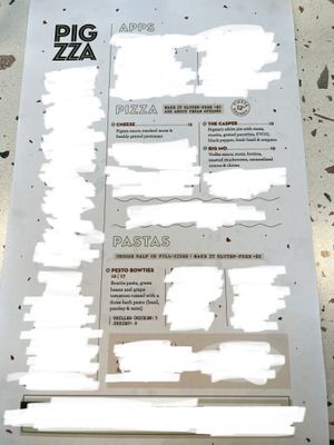 Vegan menu  at Pigzza in Orlando