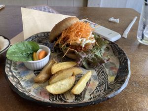 Hamburger plate  at Ukishima Garden in Naha
