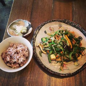stir-fry tofu and vegetables. lots of bitter melon in this one at Ukishima Garden in Naha