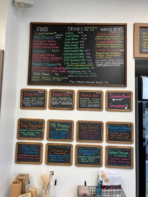 Menu board  at Karma Cafe & Smoothie Bar in Milwaukee