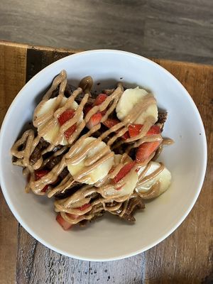 Loaded protein waffle bowls  at Karma Cafe & Smoothie Bar in Milwaukee