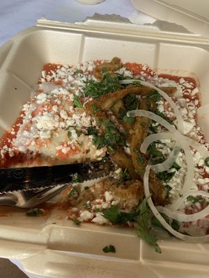 Enchiladas rojas con milanesa  at Gadú Vegan in Mexico City