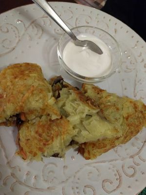 Draniki (Hash browns ) at Prekrasnaya Zelenaya in St Petersburg