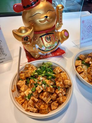Blessed by a Lucky cat at Tofu Heaven in Rotterdam