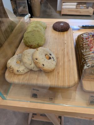 Matcha, hazelnut and chocolate & salt cookies at Tonka Pastisseria Vegana in Barcelona