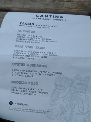 Menu at Cantina in Newcastle Upon Tyne