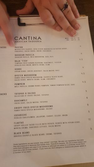 Menu at Cantina in Newcastle Upon Tyne