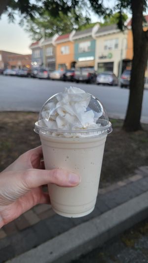 Vegan shake with whipped cream, June 2024 at Lu & Aug's in Ardmore