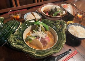 There are three types of soup curry ingredients, with a choice of soup base and spiciness. at NEWORDER in Osaka