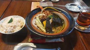 Soup curry with fried veggies at NEWORDER in Osaka