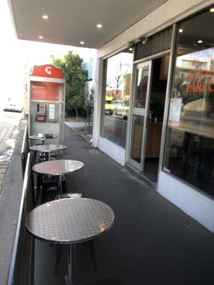 The front of the shop and outdoor seating. Seating inside as well.   at Rusty's Sandwich Parlour in Brunswick East