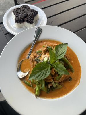 Panang curry with soy curls   at Dee Dee Vegan Thai in Portland