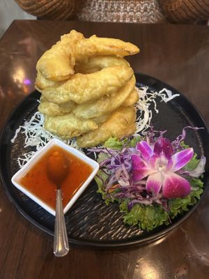 Tempura pumpkinn  at Dee Dee Vegan Thai in Portland