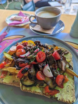 Avocado Toast with vegetables at Vivliothiki Café in Crete
