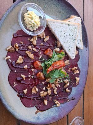 Beet carpaccio. Order this without the parmezan at Bistro Le Soigneur in Plombieres