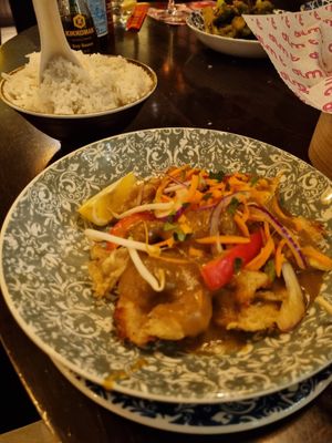 Katsu curry with plant based chicken and steamed coconut rice at Dim T - Victoria in South West London