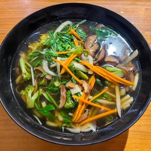 Vegan ramen with udon noodles  at Sukai Ramen in Bilbao
