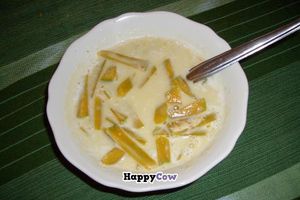 Dessert: warm coconut milk with pumpkin and sesame at May Kaidee's Vegetarian Restaurant - Samsen in Bangkok