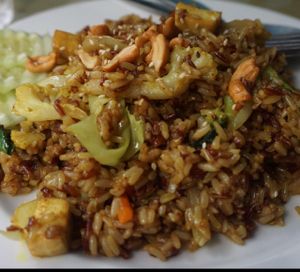 pumpkin tofu stir fried rice at May Kaidee's Vegetarian Restaurant - Samsen in Bangkok