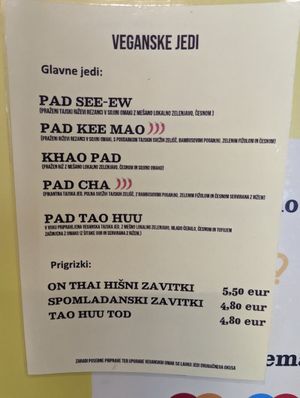 Menu at OnThai - Rudnik  in Ljubljana