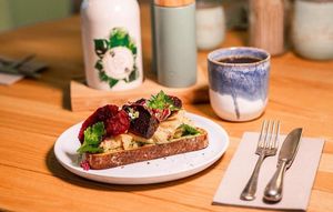 Breakfast
Grilled bread with hummus, avocado, beetroot at The Cove in Busum