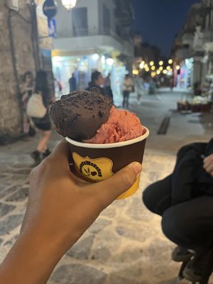 Chocolate, strawberry and pistachioo  at Gelateria - Ice Cream Workshop in Crete