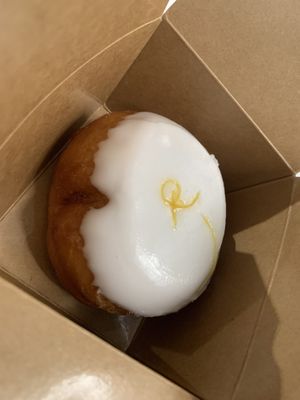 Lemon drizzle Doughnut in the takeaway box  at The Mokapot House in London