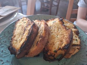 Garlic bread at Odysseus in Corfu