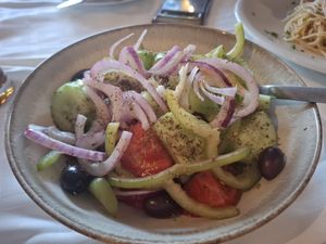 Greek salad at Odysseus in Corfu