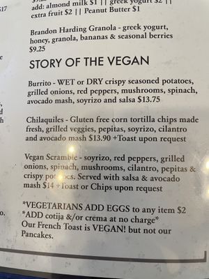 Their vegan section   at Atticus Cafe in Anaheim