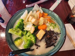 Tofu and vegetable vegan ramen at Ginza Ramen and Poke in Selma
