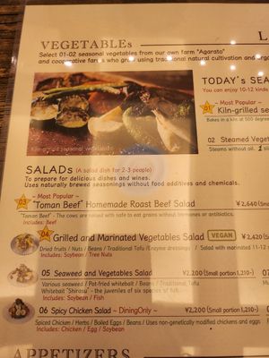 Menu Oct 2023 at Love Table in Osaka