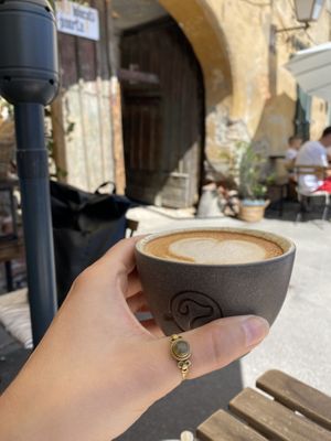 Cappuccino with oat milk  at Charlie's   in Sibiu