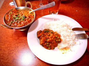 Khumbi Matar (Don't mind the dirty plate, I used it for the dips that came with the bread before) at Mantra in Kuehlungsborn