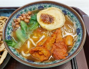 Potato Noodles with Vegan Egg & Vegan BBQ Pork 素蛋素叉燒土豆粉 at Five Blessings - 五福素 in Kowloon